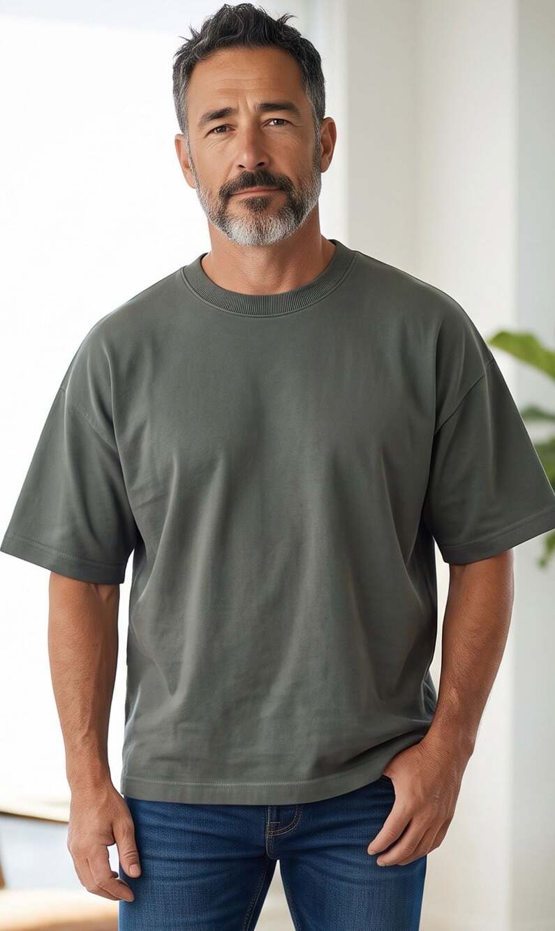 Pull&Bear Men's Oversized Crew Neck T-Shirt in Dark Green